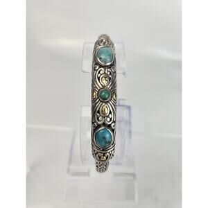 925 Sterling‎ Silver Turquoise Woven Bracelet 7.5"